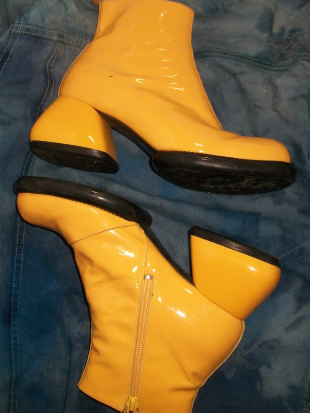 John Fluevog Yellow Patent "F-Trip Etta" Broad Heel Boots 8M